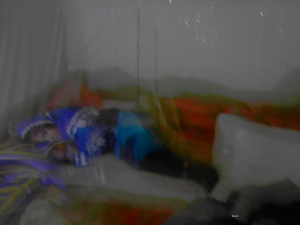 Sakshi out cold! She was too tired to even bother with the spiders and bugs.